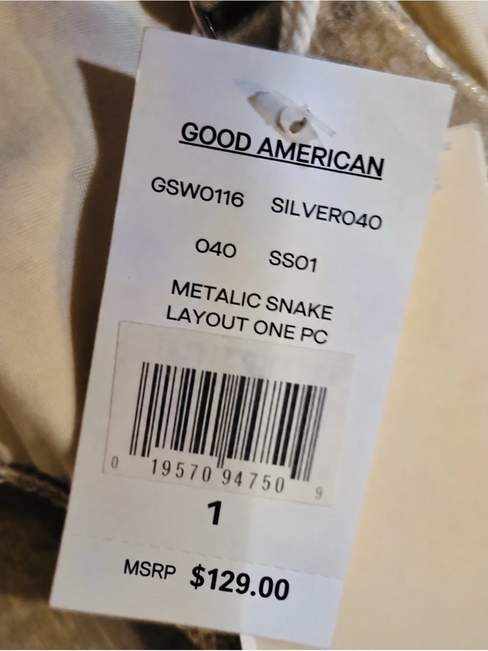 Good American Metallic Snake Silver One-Piece Swim NWT Size 1 (Small)